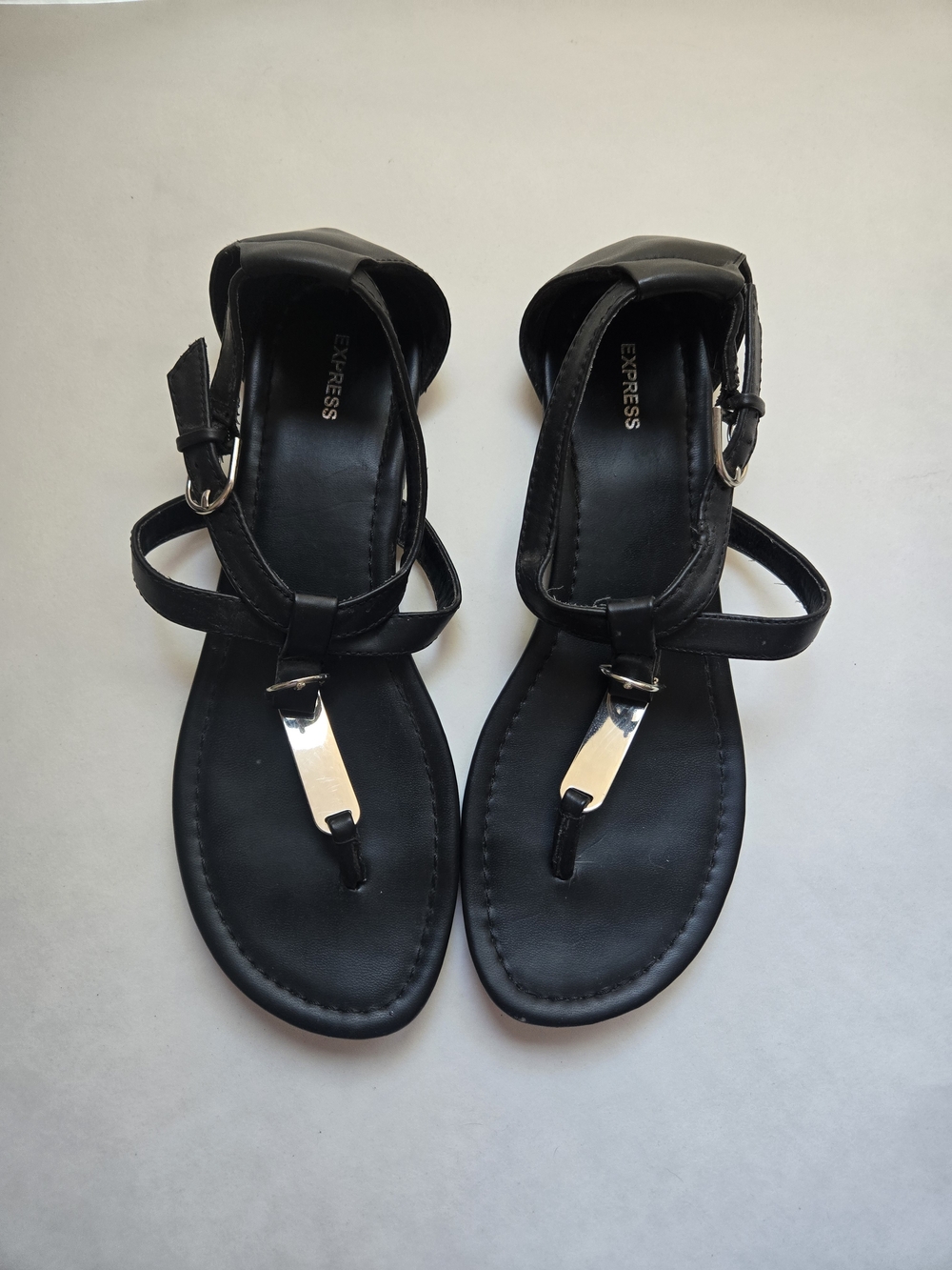 Express Black T-Strap Sandals with Silver Accent Size 9